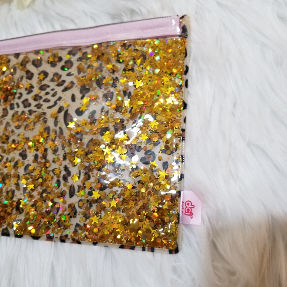 DCI Animal prints Cosmetic And Makeup Bag with Floating Gold Glitters New! - Picture 3 of 11